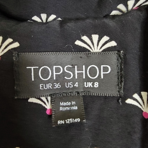 Topshop Black Fan Print Open Front Lightweight Blazer Blouse Size 4 - Picture 4 of 5